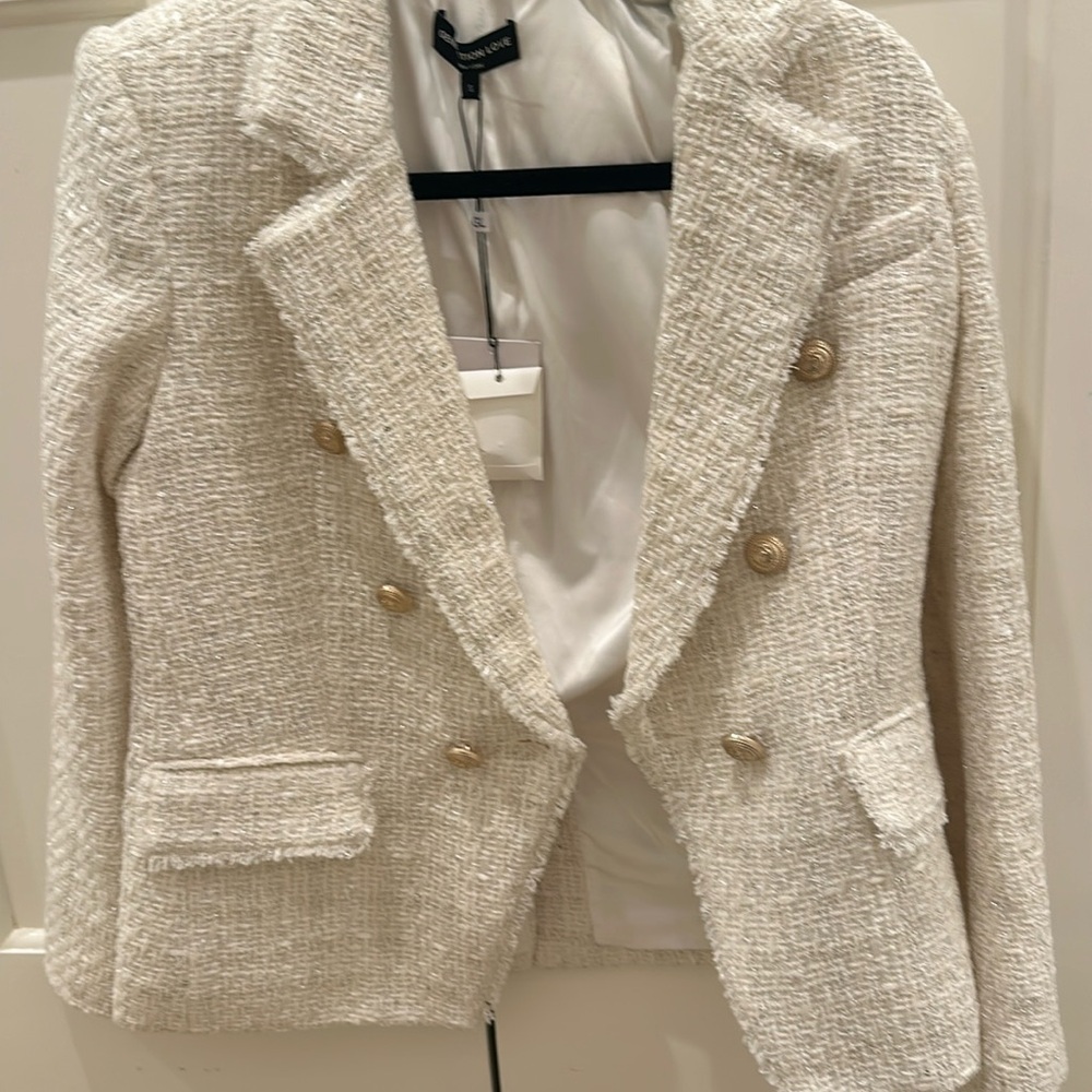Alice + Olivia Eliza Tweed Blazer in Ivory, Small